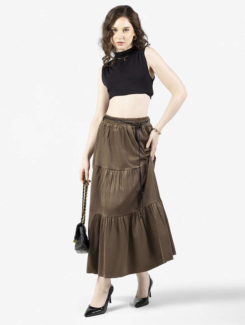women solid mid rise tiered skirt - 22363335 -  Standard Image - 3