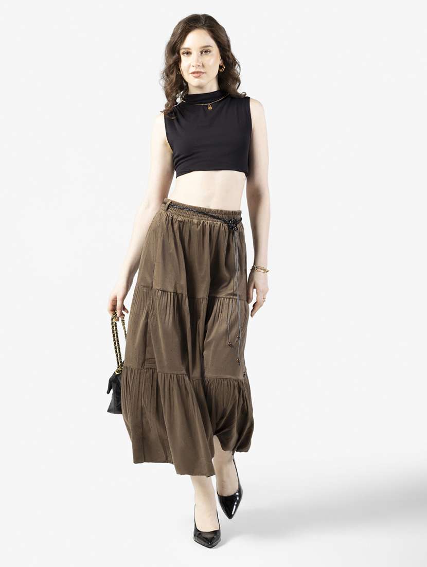 women solid mid rise tiered skirt - 22363335 -  Standard Image - 5