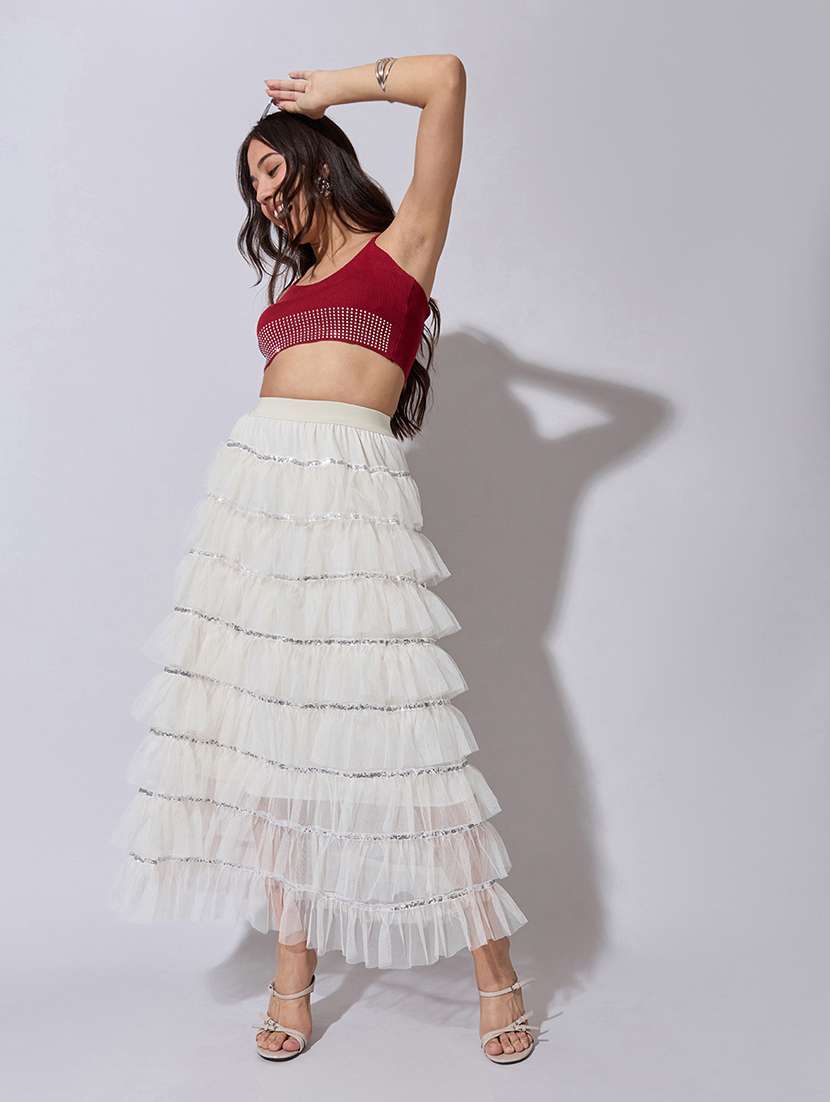women solid mid rise ruffle skirt - 22363337 -  Standard Image - 3