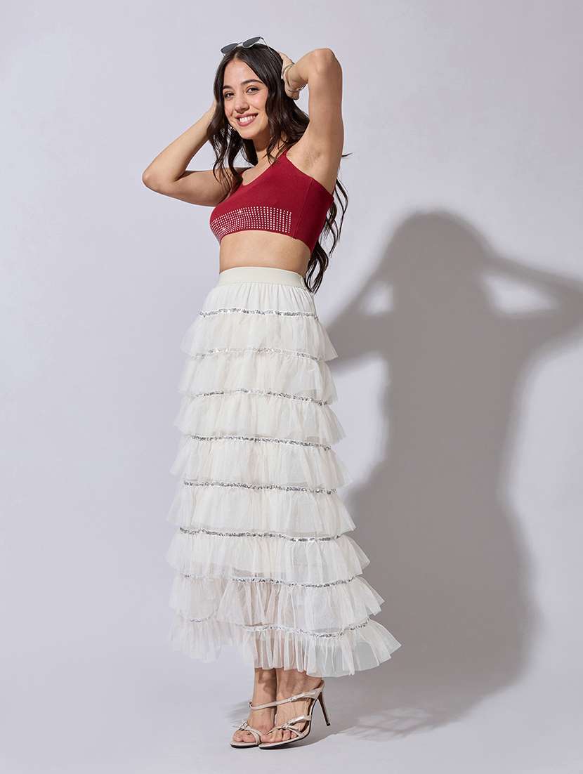 women solid mid rise ruffle skirt - 22363337 -  Standard Image - 5