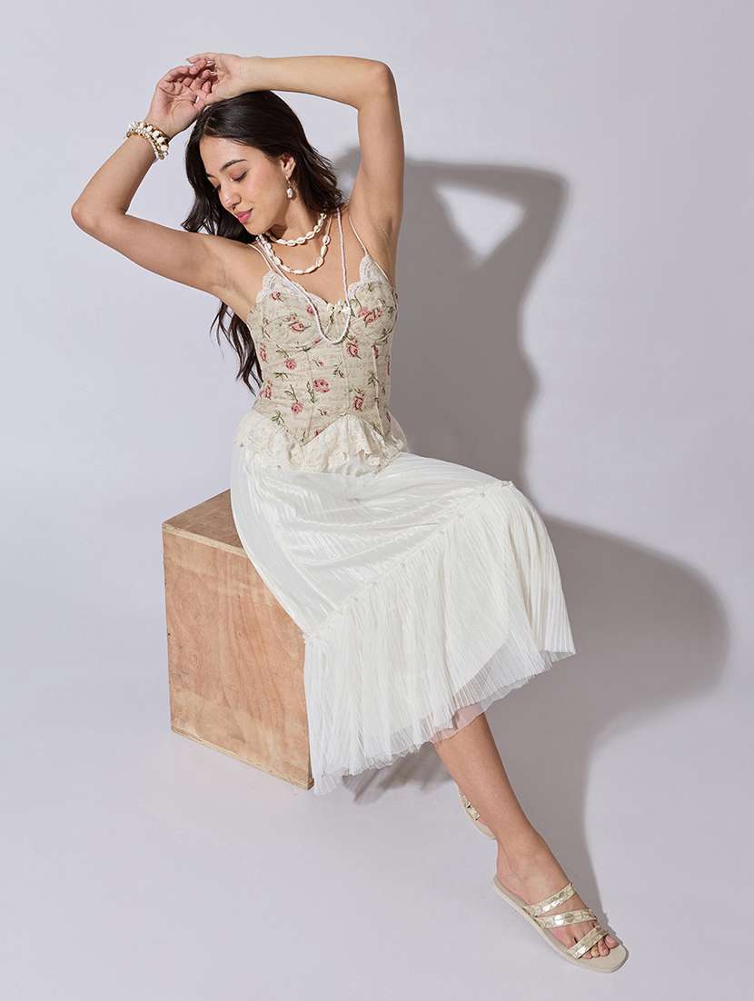 women solid mid rise pleated tiered skirt - 22363338 -  Standard Image - 5