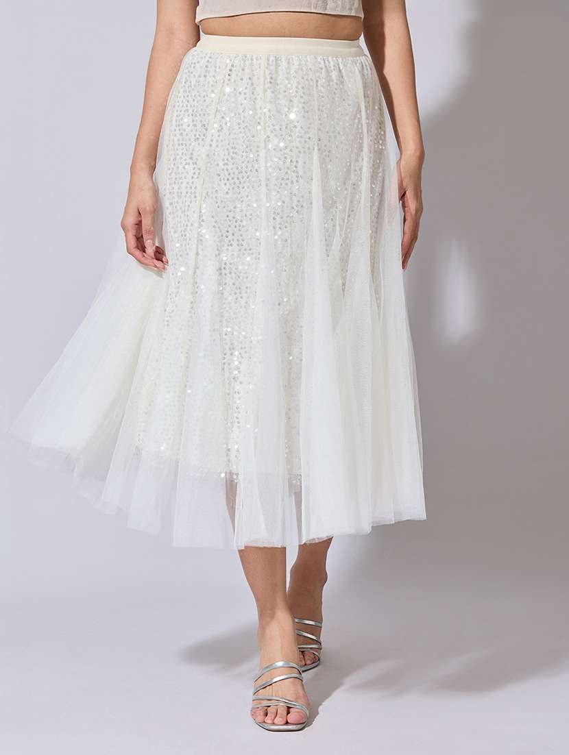 women sequined mid rise flared skirt