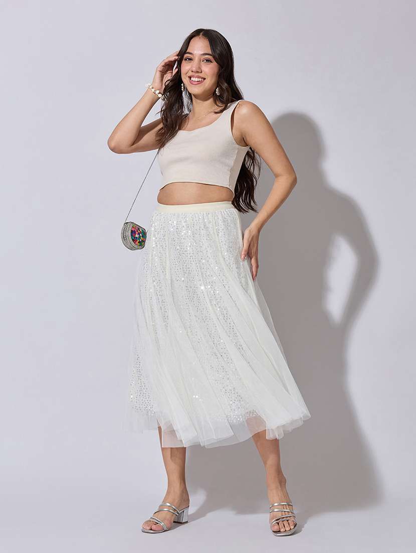 women sequined mid rise flared skirt - 22363339 -  Standard Image - 3