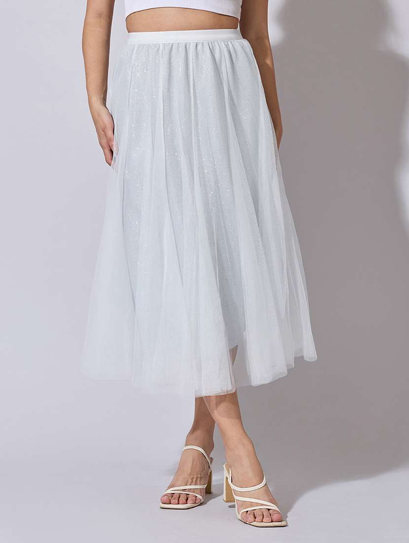 women embellished mid rise flared skirt 