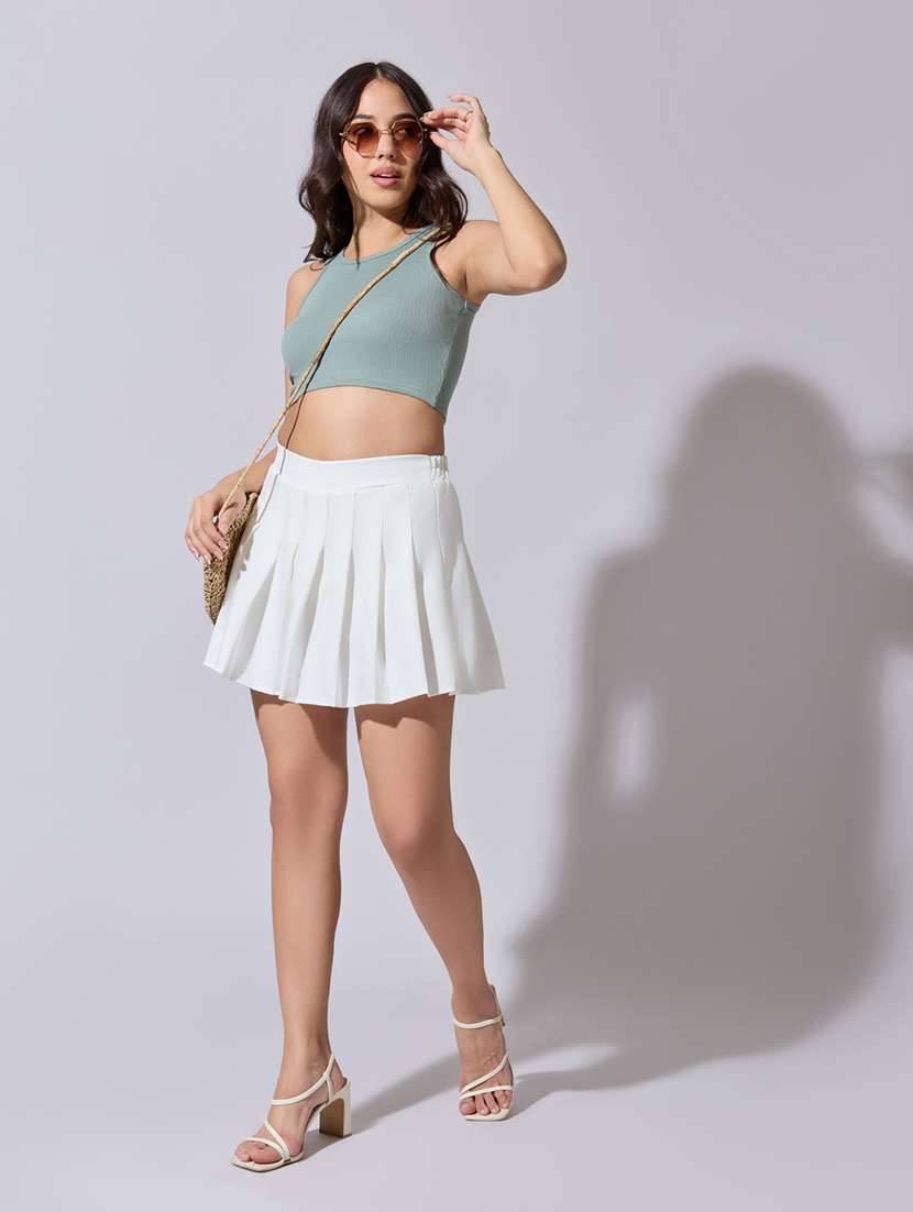 women solid high rise skater skirt - 22363357 -  Standard Image - 3