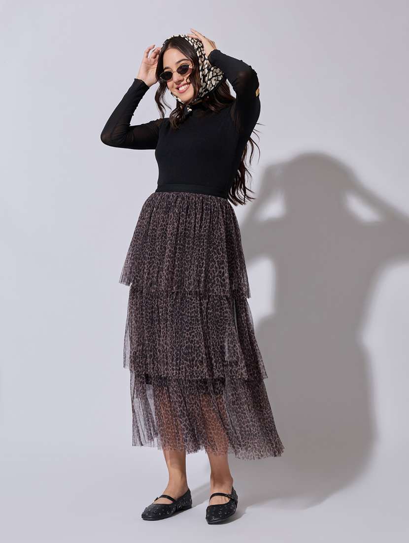 women animal print high rise layered skirt - 22363360 -  Standard Image - 3
