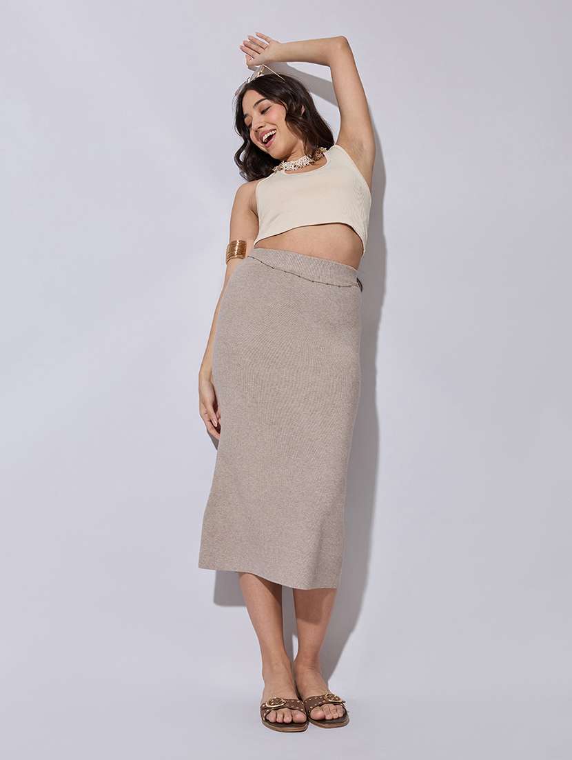 women solid high rise bodycon skirt - 22363369 -  Standard Image - 5