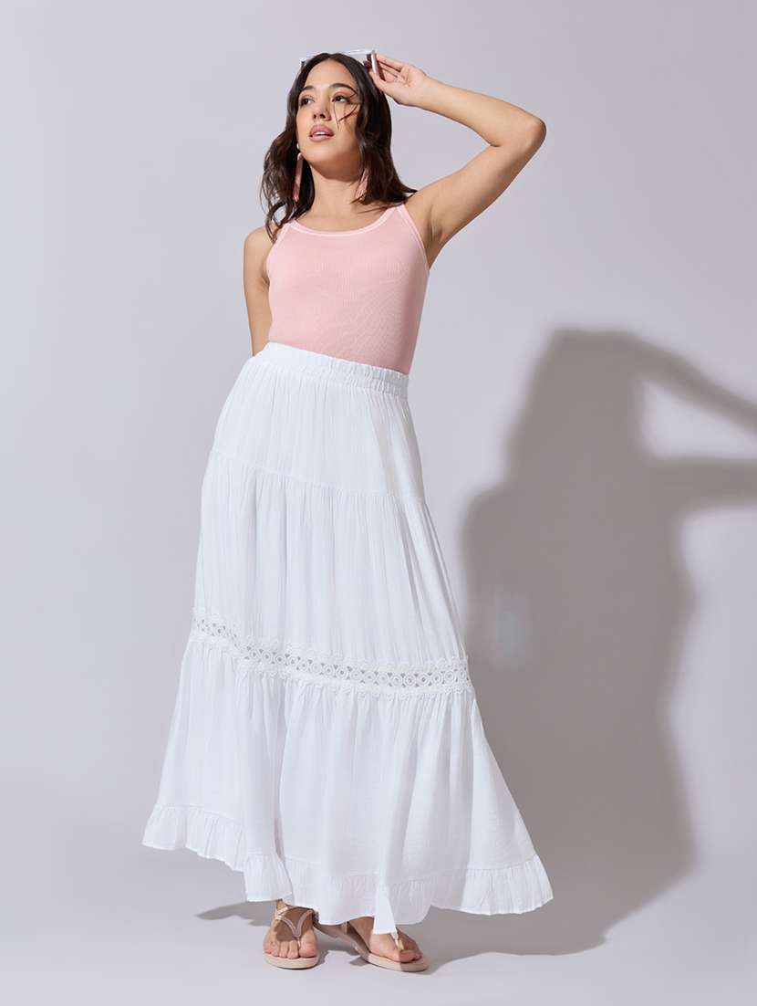 women solid high rise tiered skirt - 22363370 -  Standard Image - 3