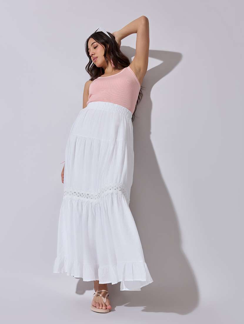 women solid high rise tiered skirt - 22363370 -  Standard Image - 5