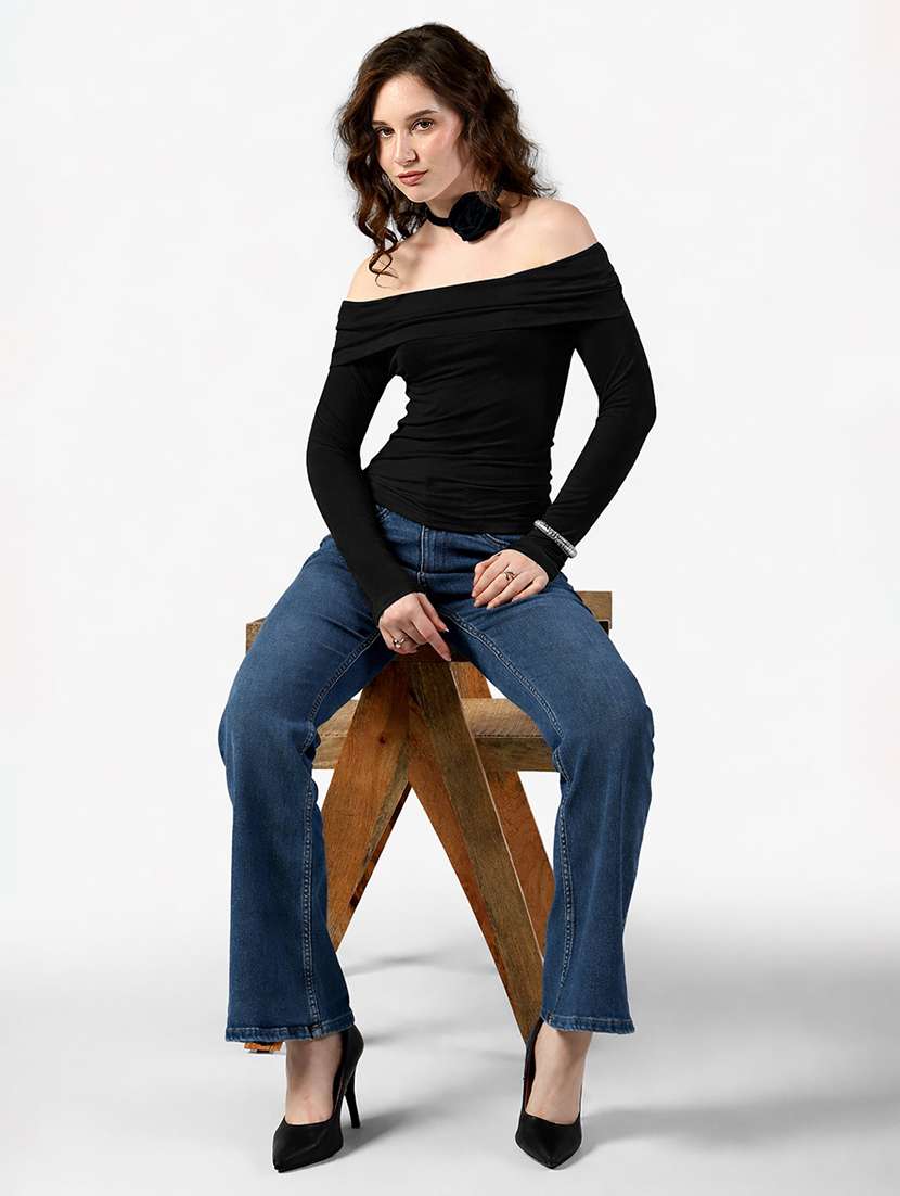 women solid off shoulder long sleeve top - 22363371 -  Standard Image - 5