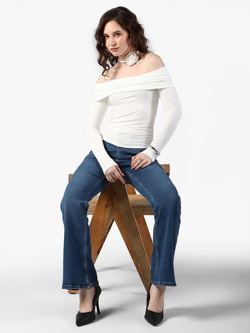women solid off shoulder long sleeve top - 22363372 -  Standard Image - 5