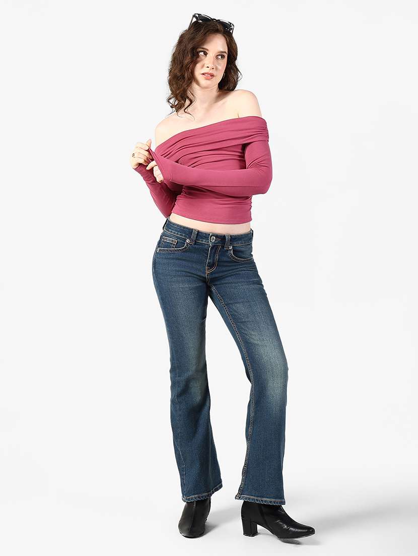 women solid off shoulder long sleeve top - 22363377 -  Standard Image - 5