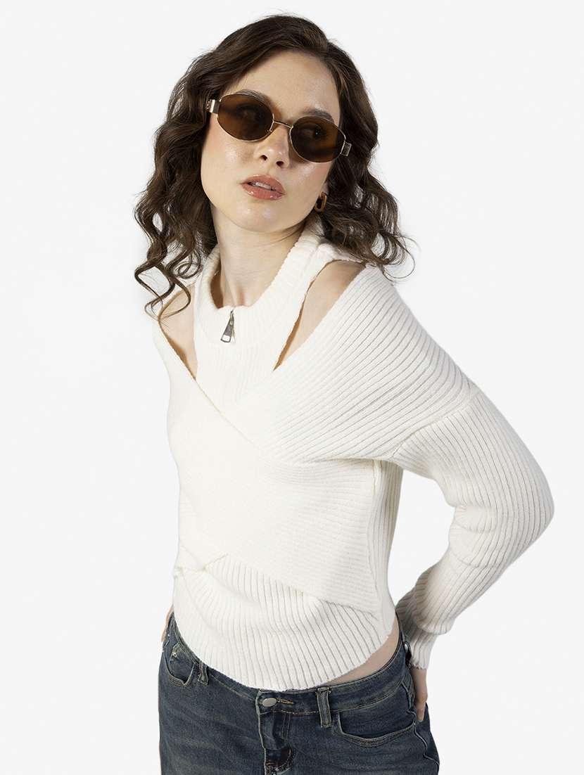 women solid cold shoulder straight top