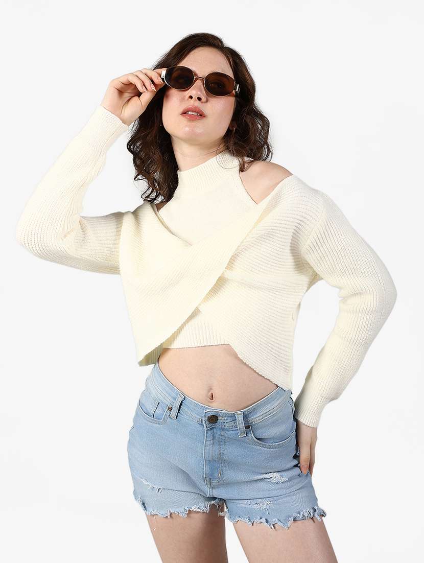 women solid long sleeve crop top