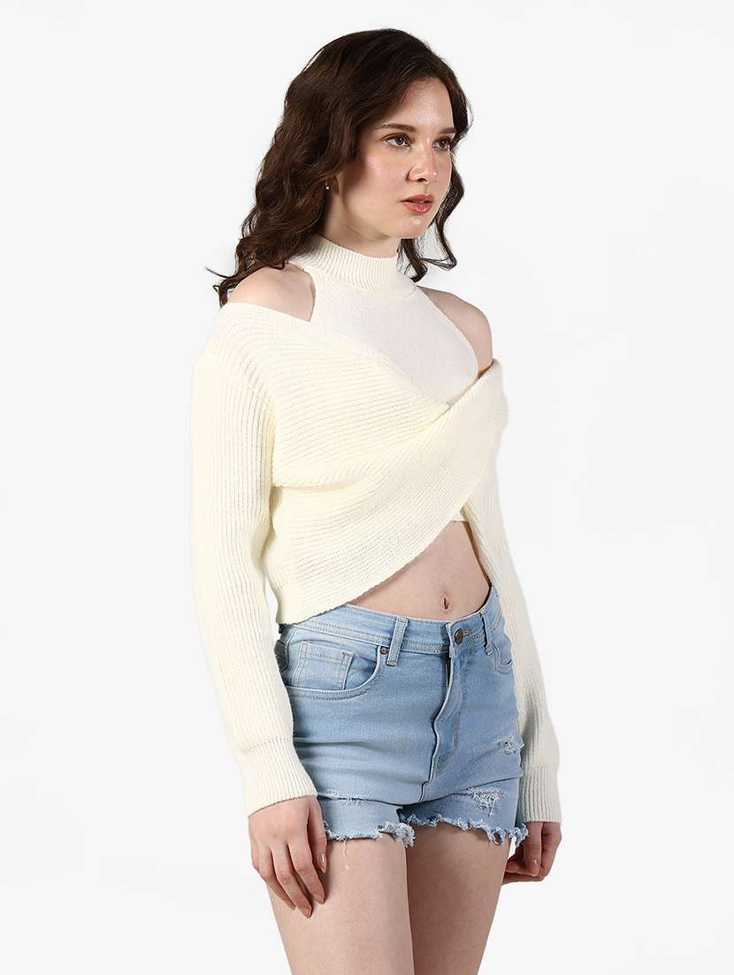 women solid long sleeve crop top - 22363380 -  Standard Image - 3