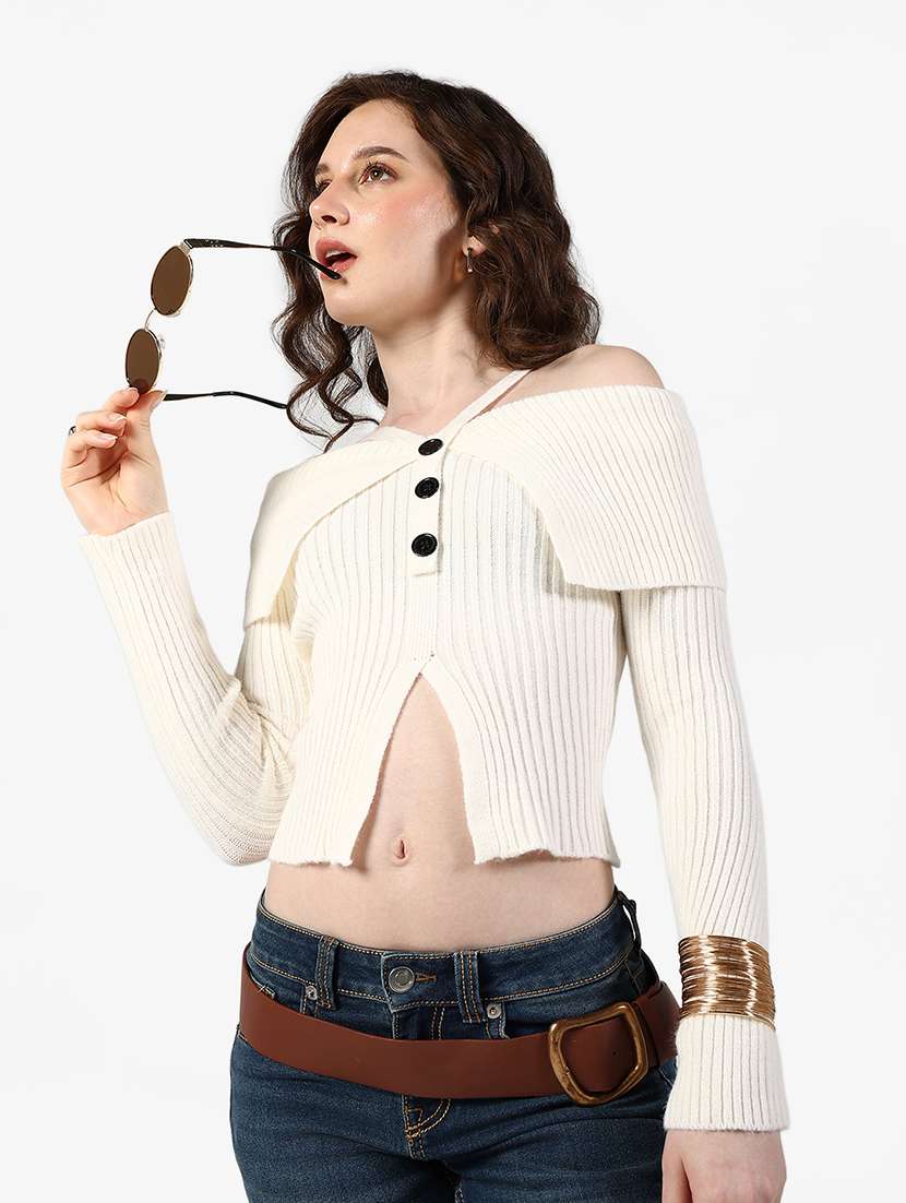 women solid off shoulder long sleeve straight top