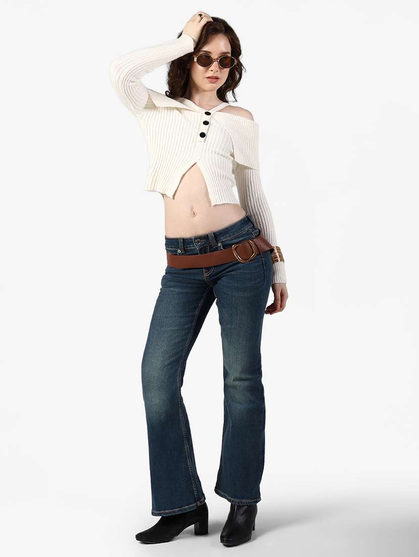 Women Solid Off Shoulder Long Sleeve Straight Top - 22363381 -  Standard Image - 5