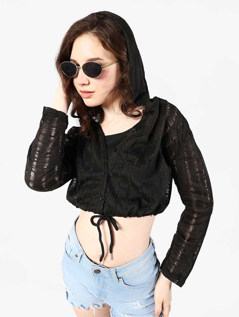 women self designed long sleeve crop top with slip