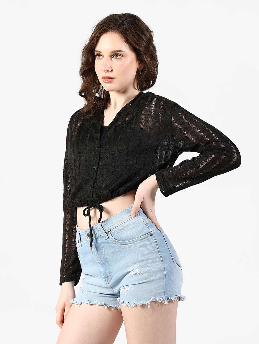 women self designed long sleeve crop top with slip - 22363382 -  Standard Image - 3