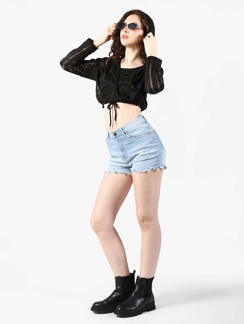 women self designed long sleeve crop top with slip - 22363382 -  Standard Image - 5