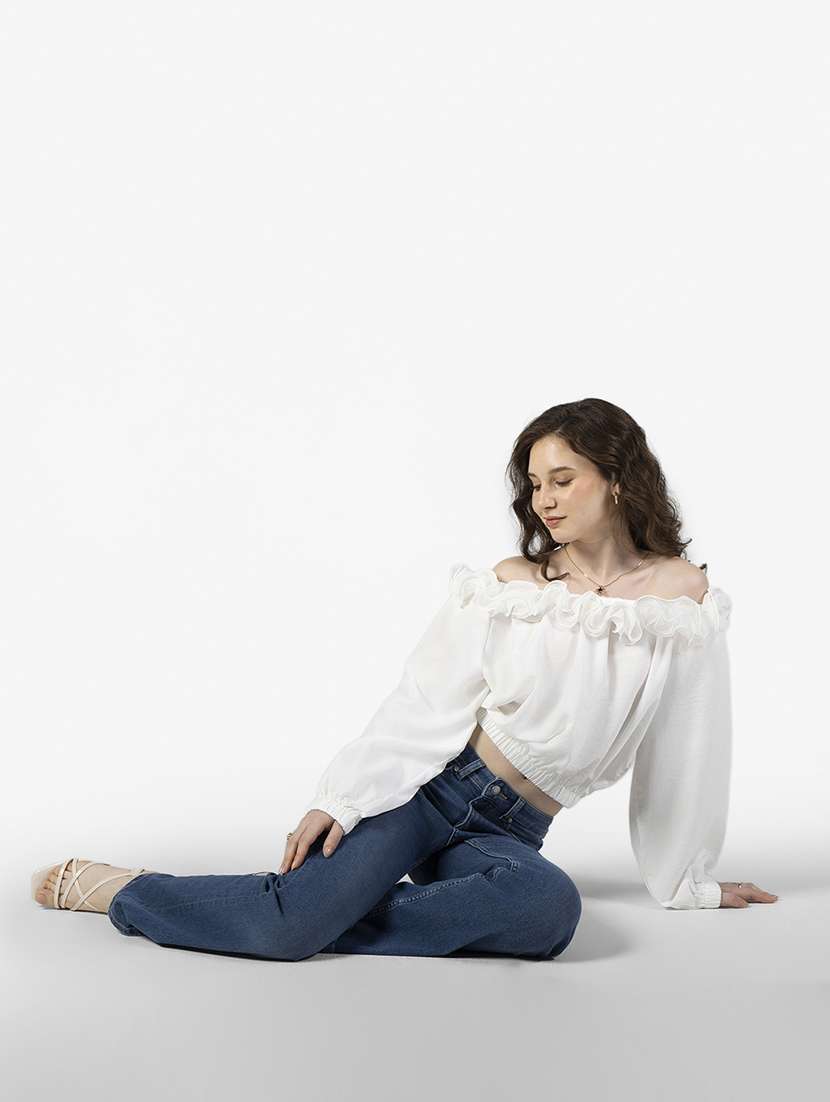 women solid off shoulder blouson top - 22363386 -  Standard Image - 5