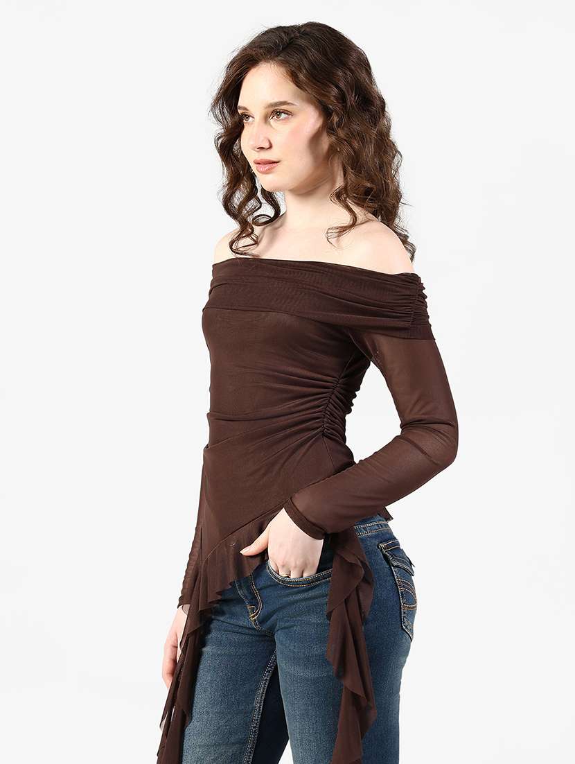 women solid off shoulder asymmetric top - 22363390 -  Standard Image - 3