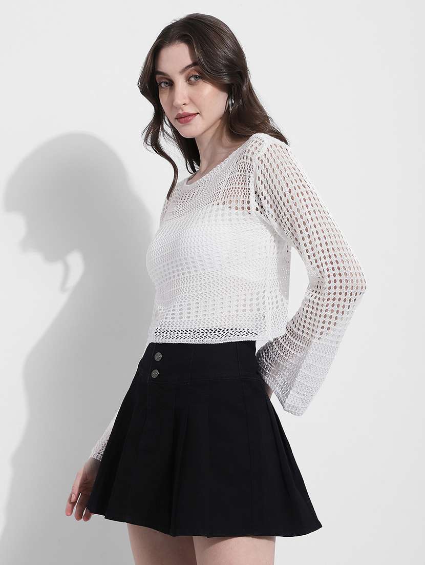 women self designed long sleeve crochet crop top - 22363395 -  Standard Image - 3