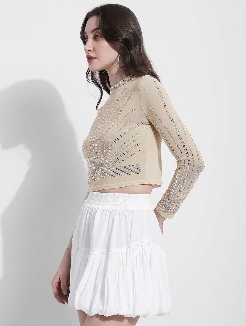 women embellished long sleeve crop top - 22363403 -  Standard Image - 3