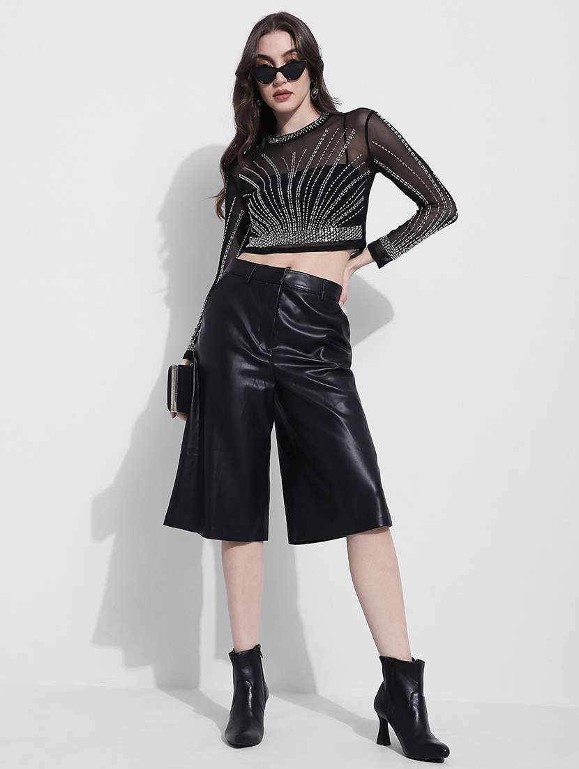 women embellished long sleeve sheer crop top - 22363405 -  Standard Image - 5