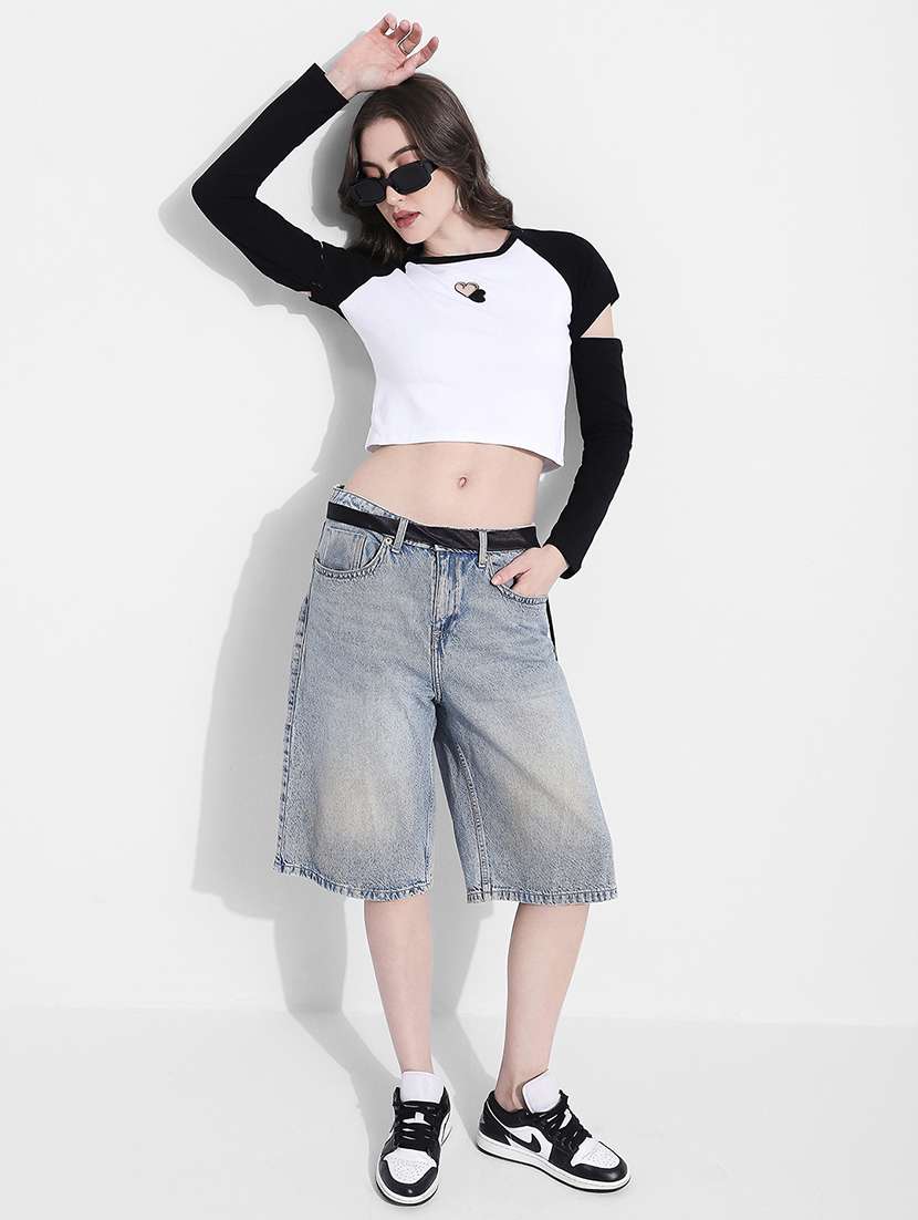 women color blocked long sleeve crop top - 22363406 -  Standard Image - 5