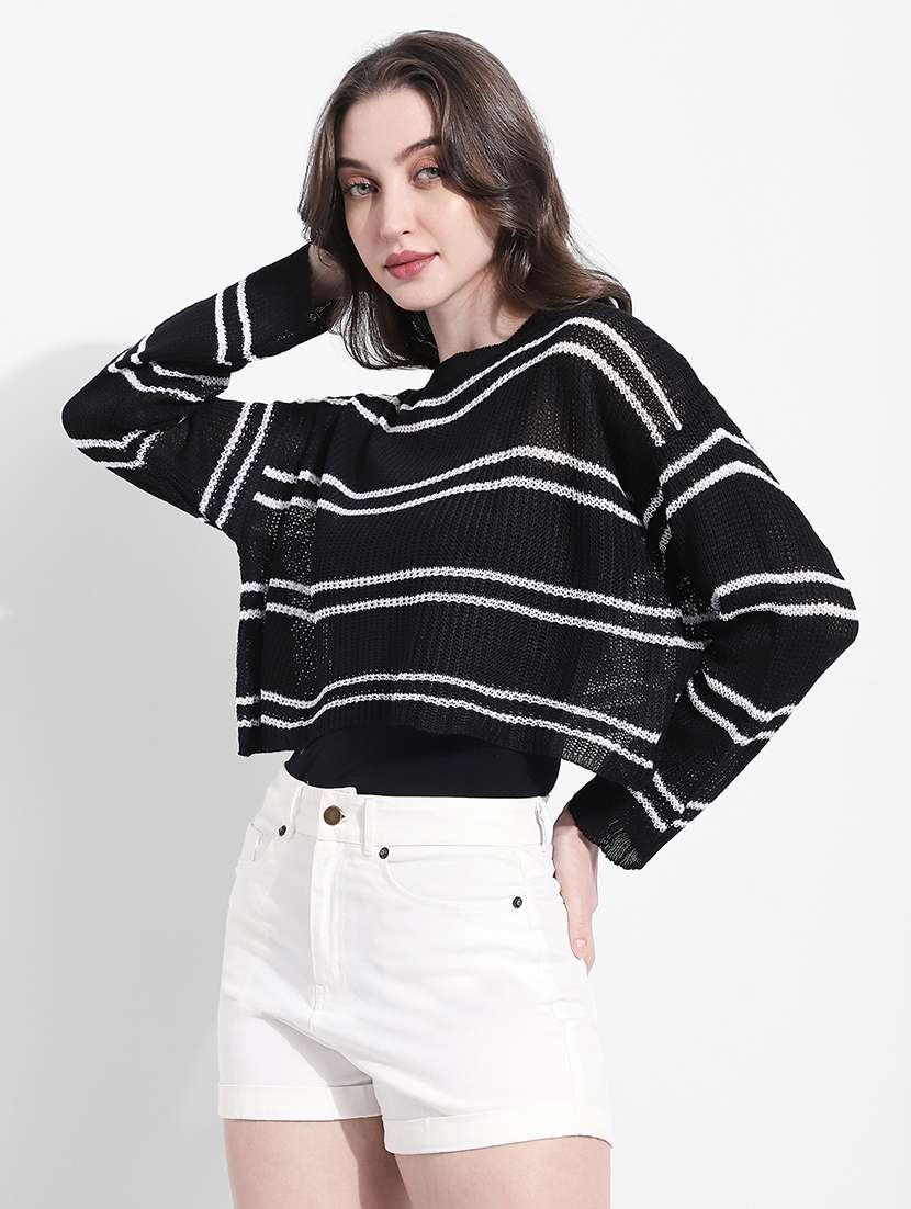 women striped long sleeve crop top with slip  - 22363410 -  Standard Image - 3