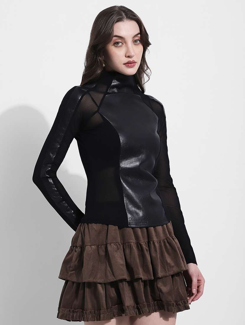 women solid high neck long sleeve top - 22363411 -  Standard Image - 3