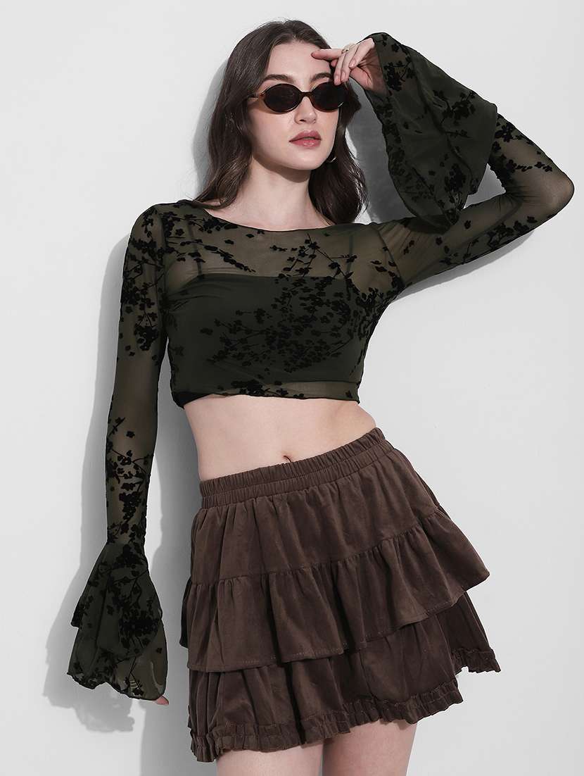 women self designed bell slevee crop top