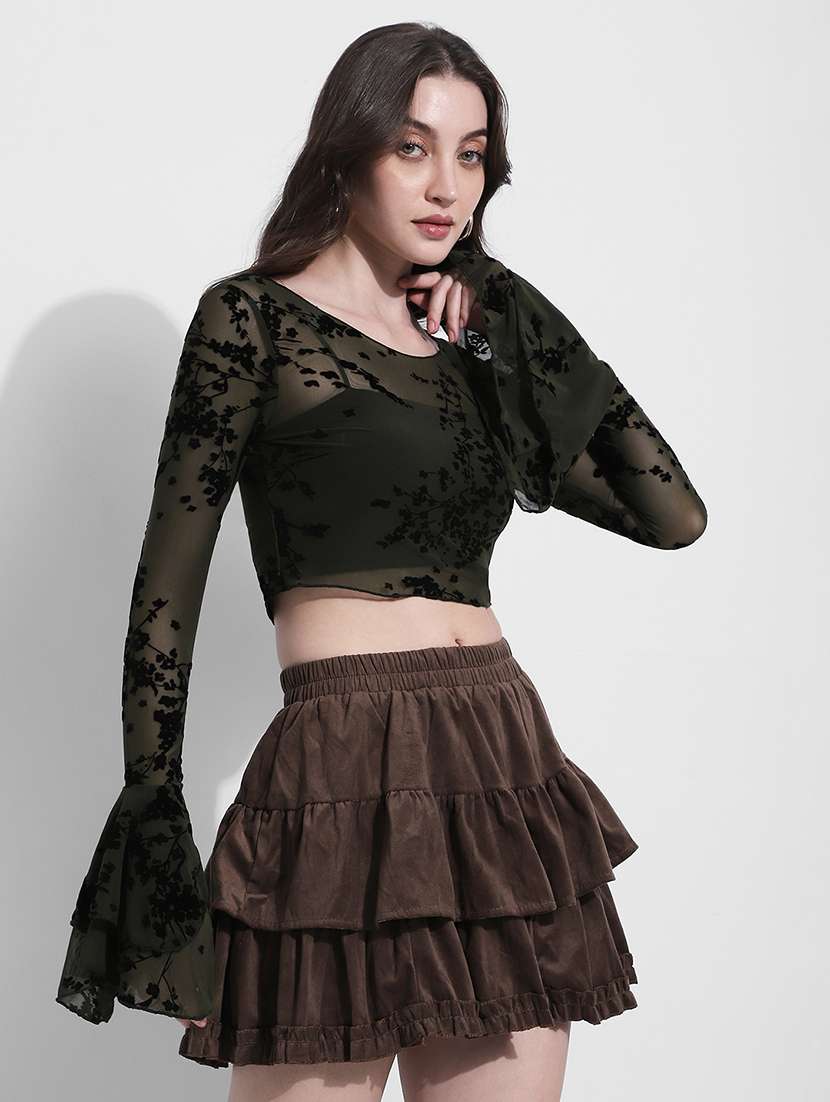 women self designed bell slevee crop top - 22363413 -  Standard Image - 3