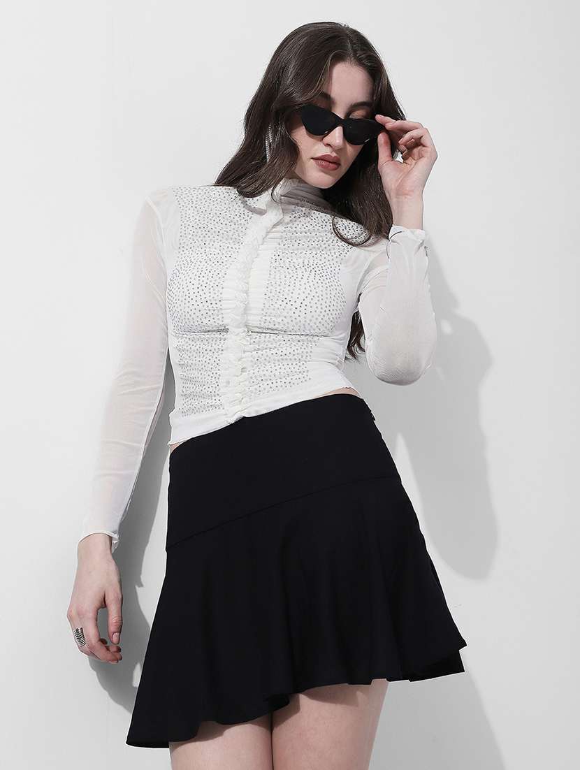 women embellished long sleeve sheer top