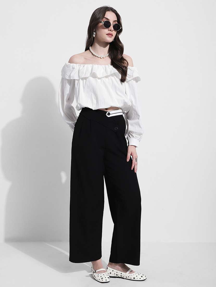 women solid off shoulder long sleeve blouson - 22363420 -  Standard Image - 5