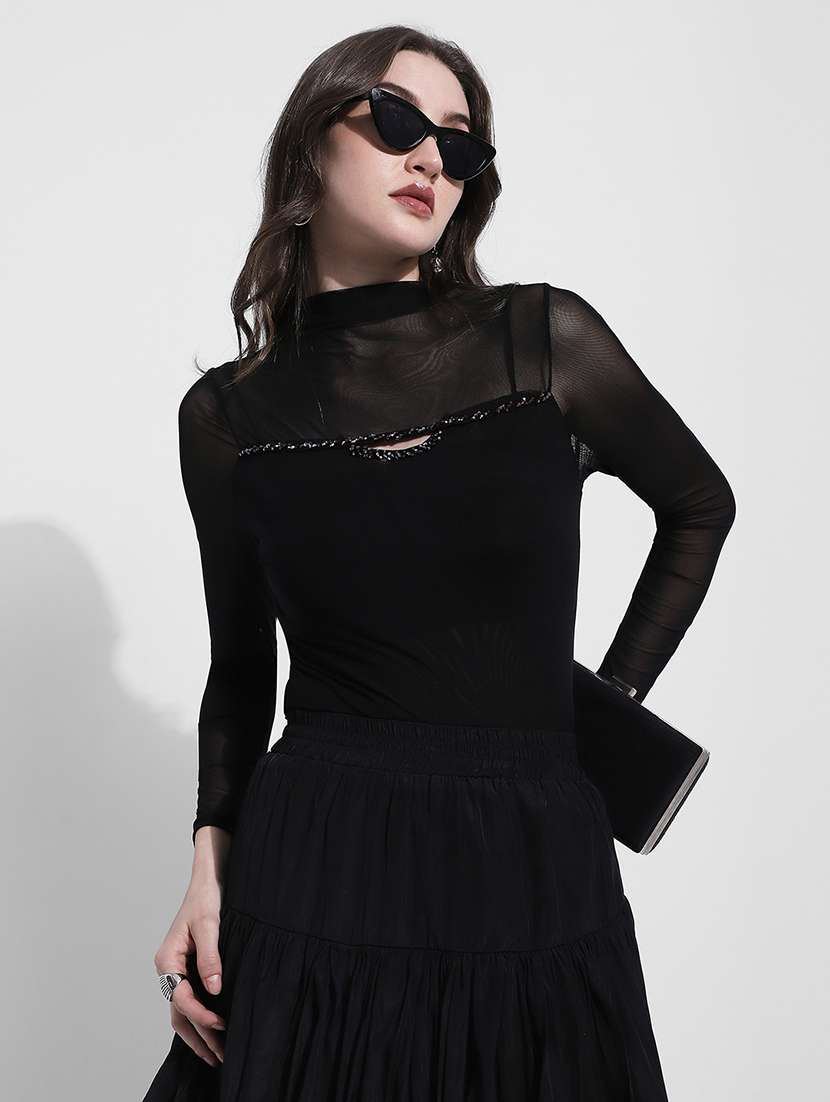 women solid long sleeve straight top