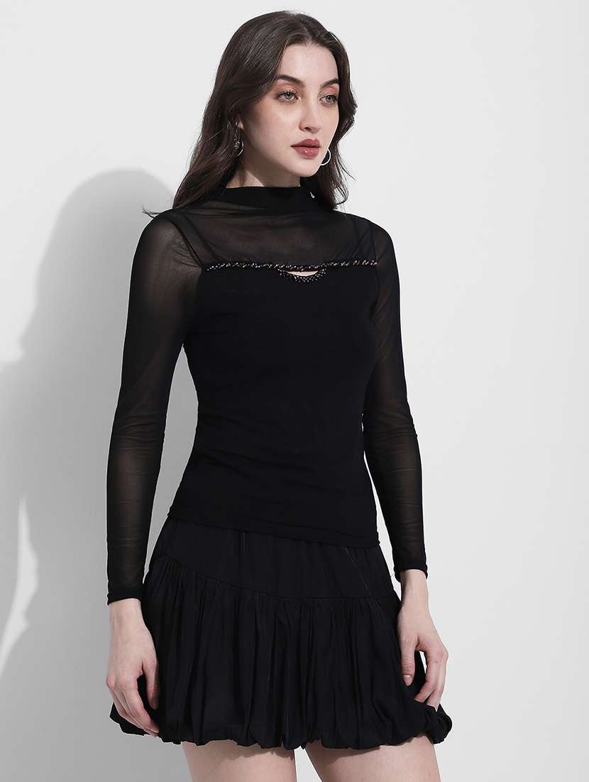 women solid long sleeve straight top - 22363421 -  Standard Image - 3