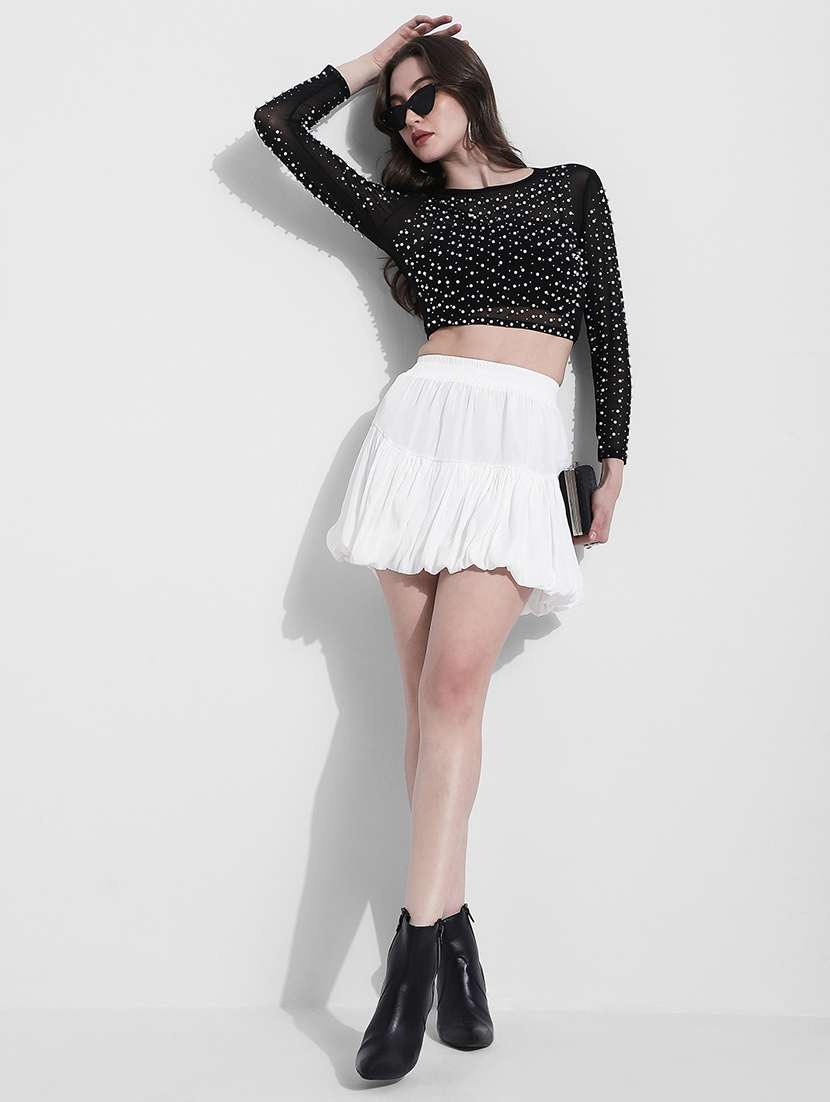 women embellished long sleeve crop top - 22363426 -  Standard Image - 5