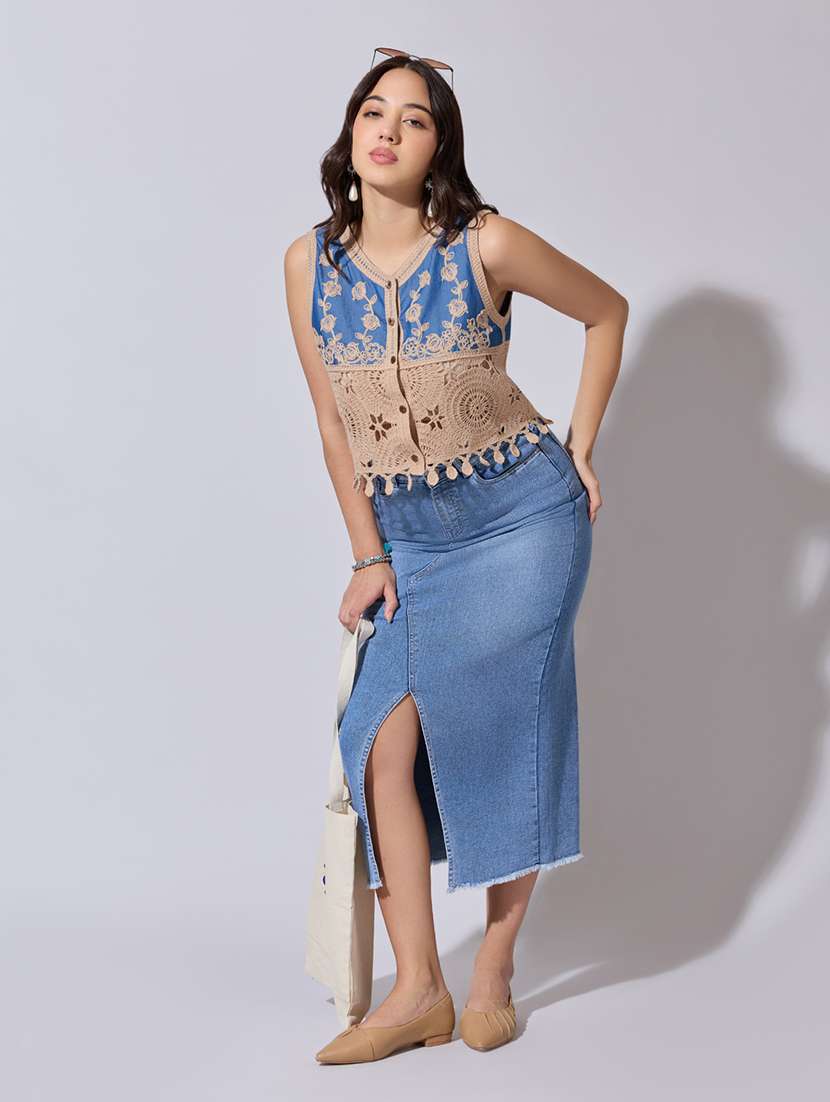 women self designed sheer crochet top - 22363439 -  Standard Image - 5