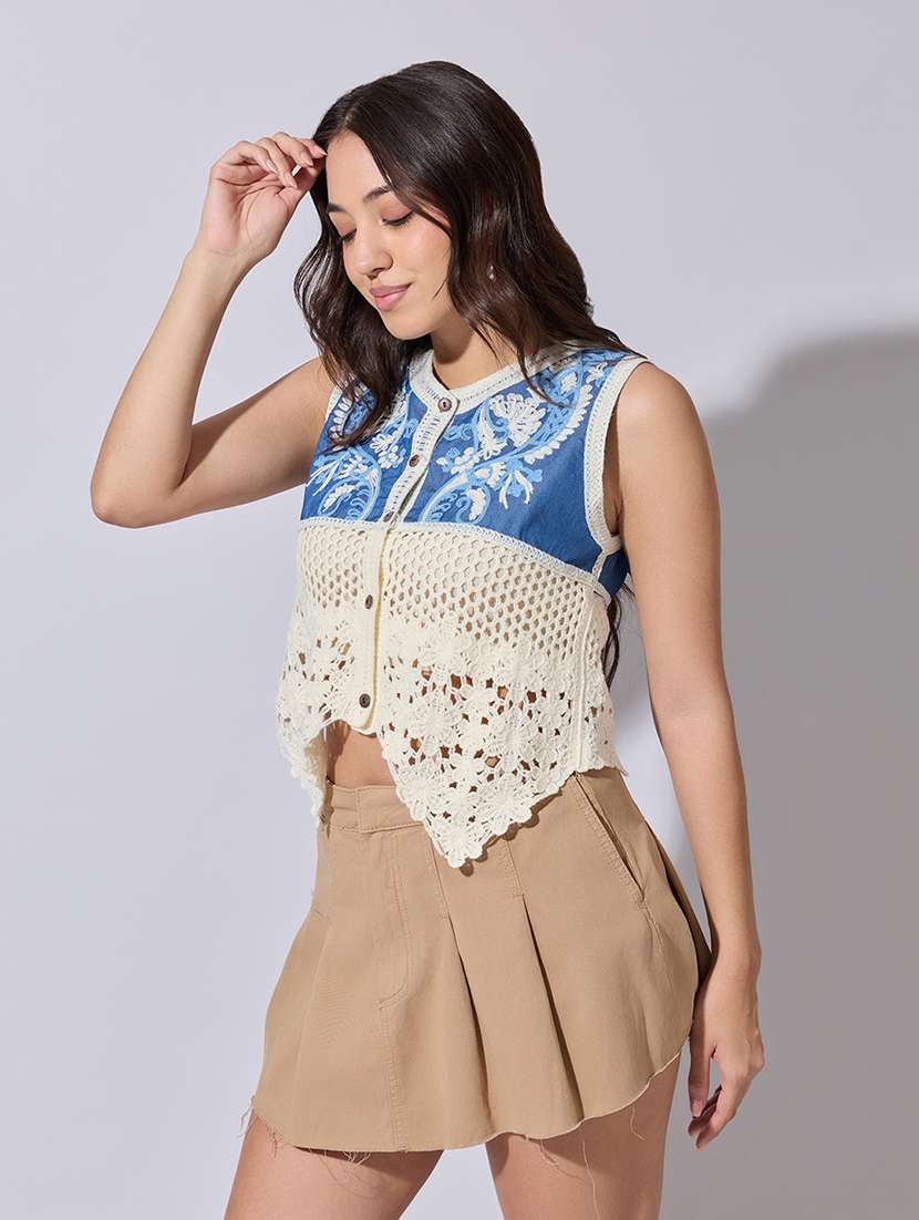 women self designed sheer crochet top - 22363440 -  Standard Image - 3