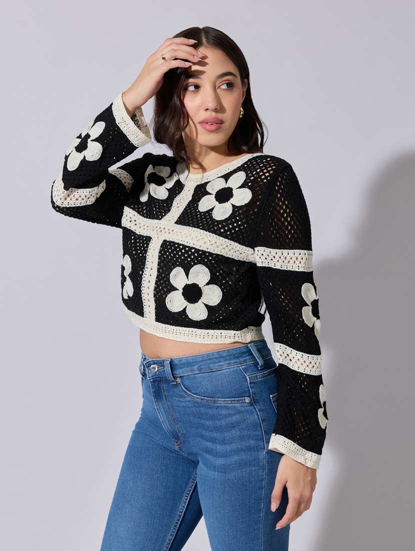 women self designed sheer crochet top - 22363441 -  Standard Image - 3