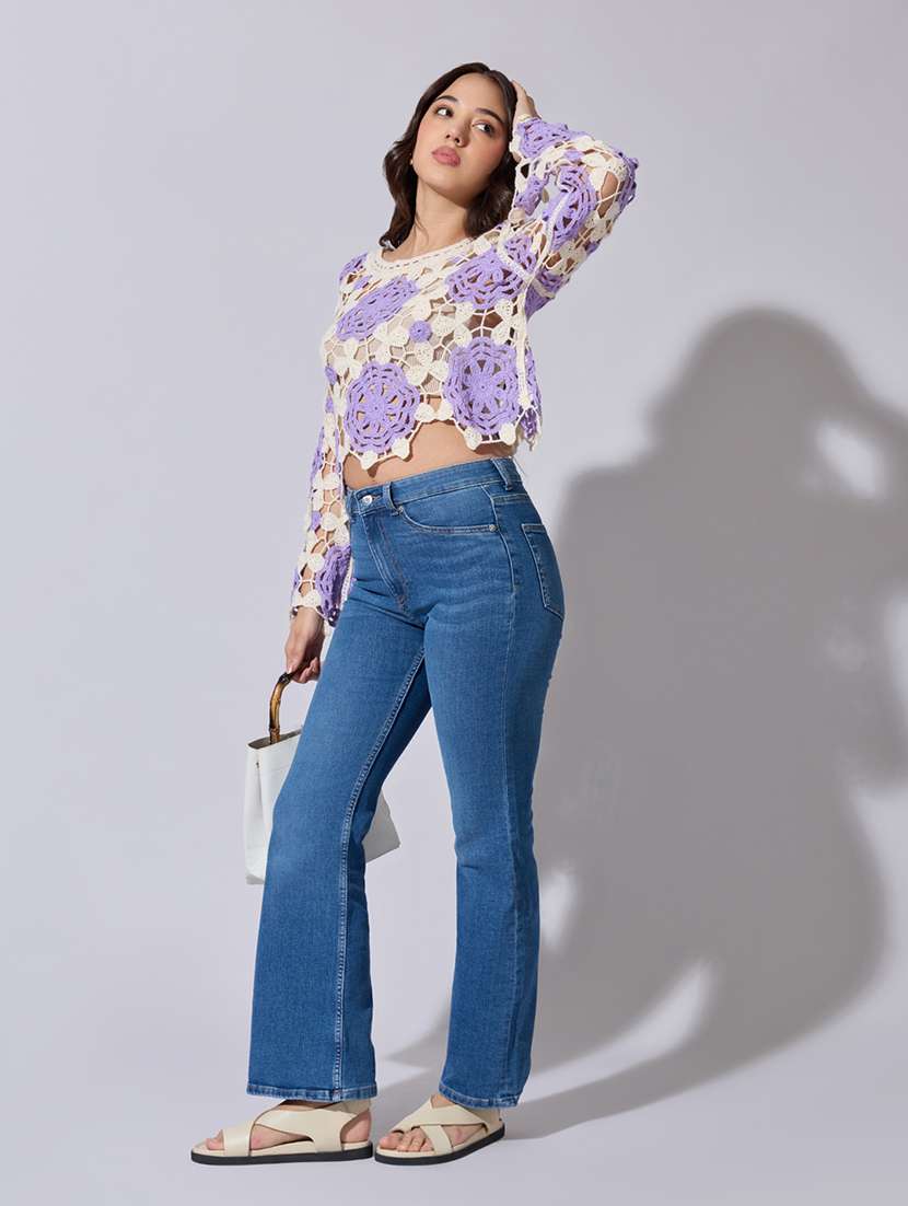 women self designed sheer crochet crop top - 22363450 -  Standard Image - 5