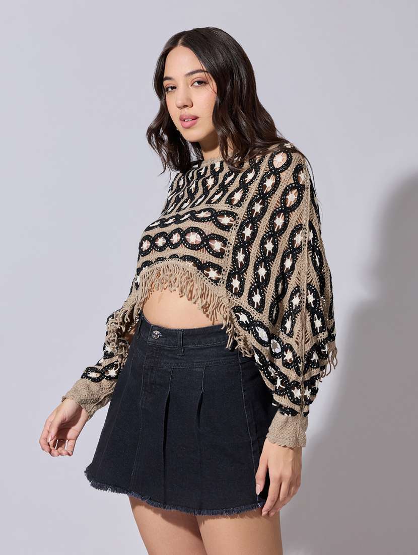 women self designed sheer crochet crop top - 22363451 -  Standard Image - 3