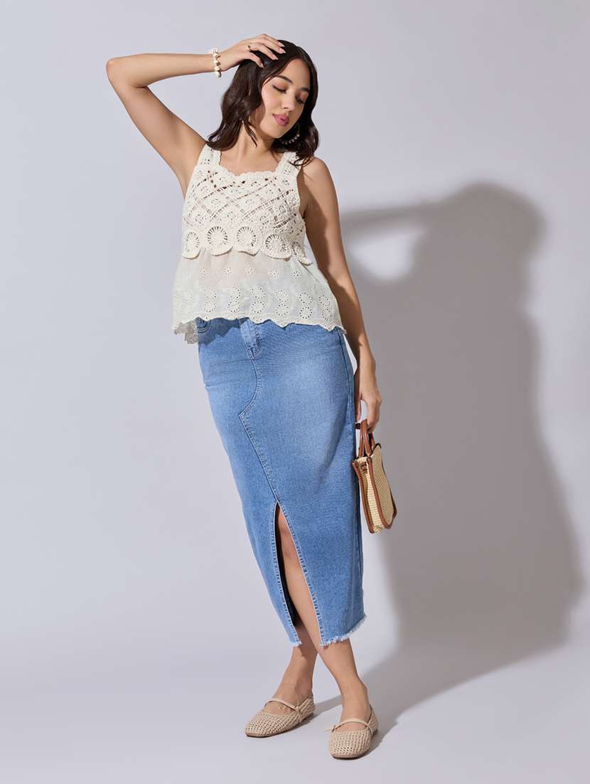 women self designed sheer crochet top - 22363452 -  Standard Image - 5