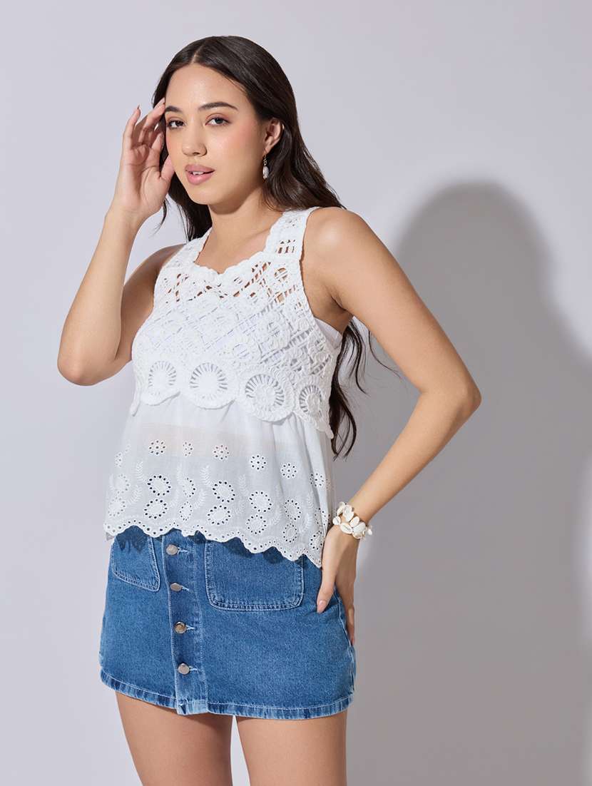 women self designed sheer crochet top - 22363453 -  Standard Image - 3