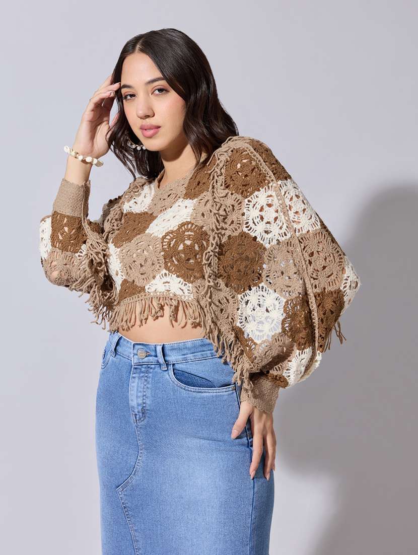 women self designed sheer crochet top - 22363458 -  Standard Image - 3