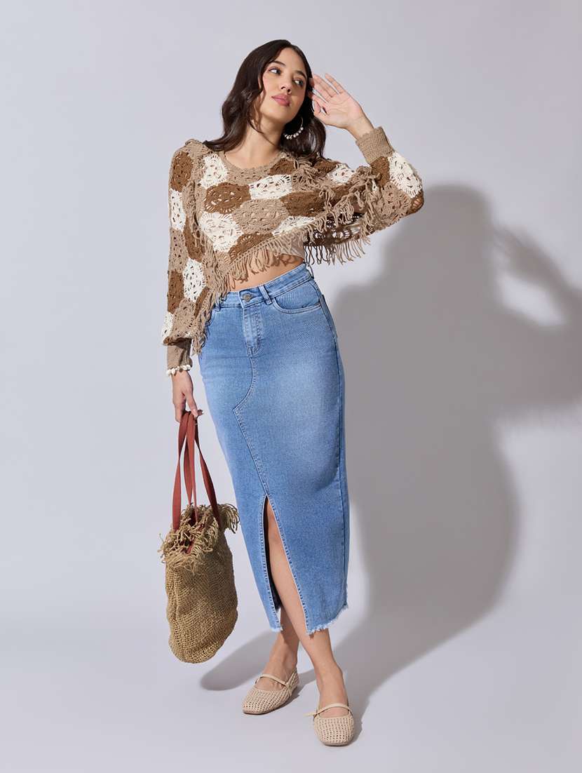 women self designed sheer crochet top - 22363458 -  Standard Image - 5