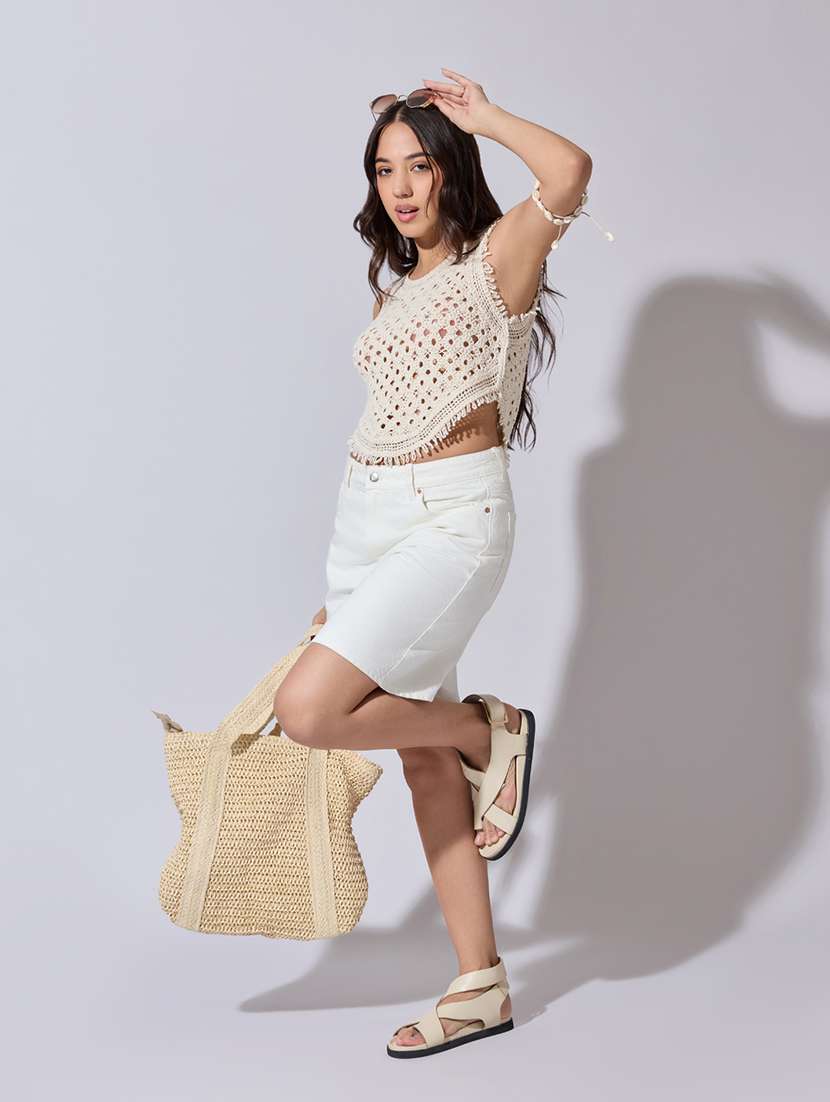 women self designed sheer crochet crop top - 22363462 -  Standard Image - 5