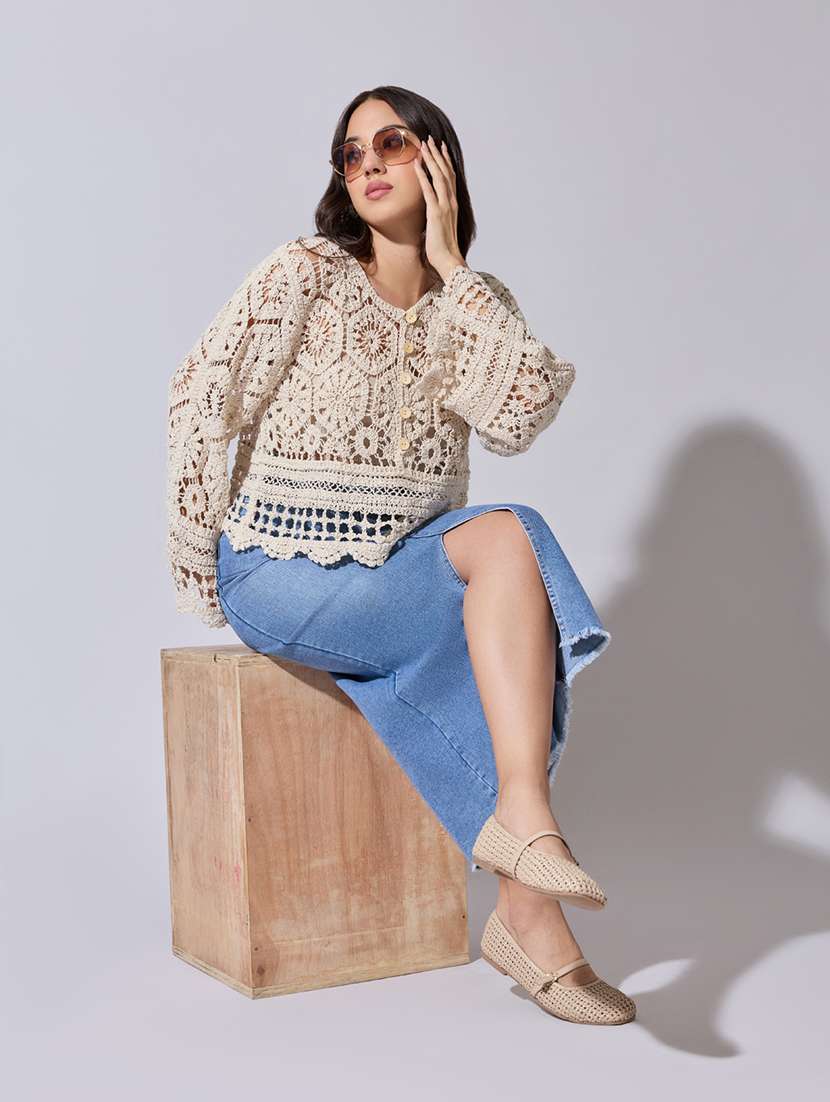 women self designed sheer crochet top - 22363465 -  Standard Image - 5